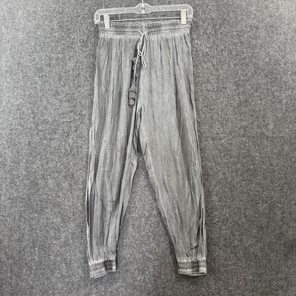 YFB Jogger Pants Women's Small Gray Tapered Cuffed Tassel Pull On Lightweight